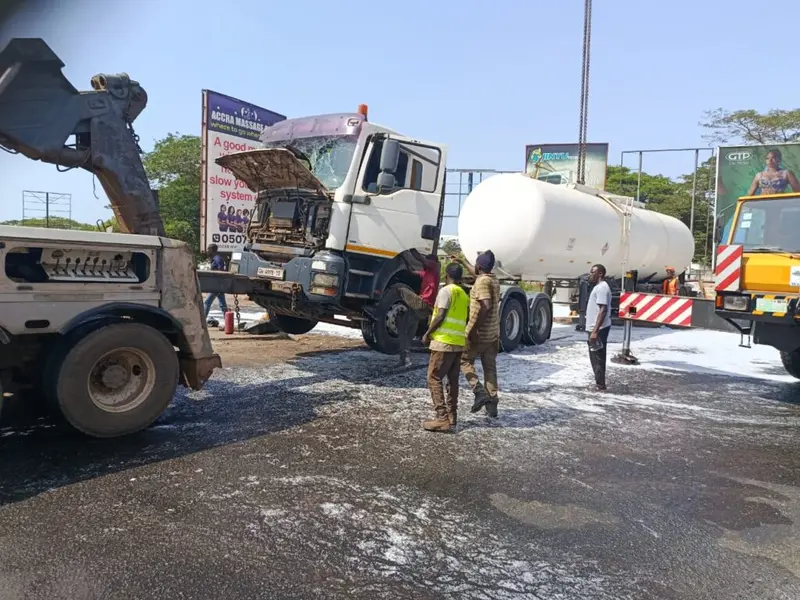 Firefighters avert disaster after fuel tanker overturns at VALCO roundabout