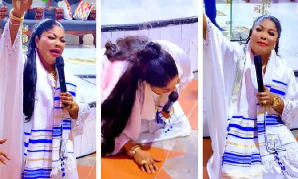 'Forgive me, your excellency' - Agradaa kneels, begs Mahama at Opambour's church