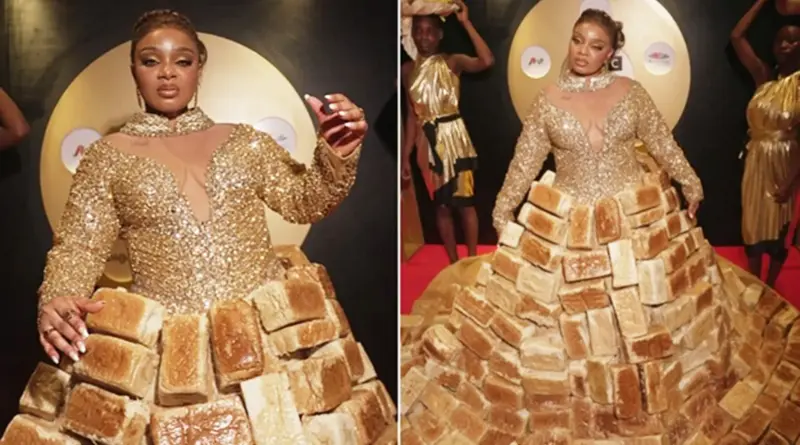 Dress made from 500 loaves of bread stun Africa Magic Viewers' Choice Awards