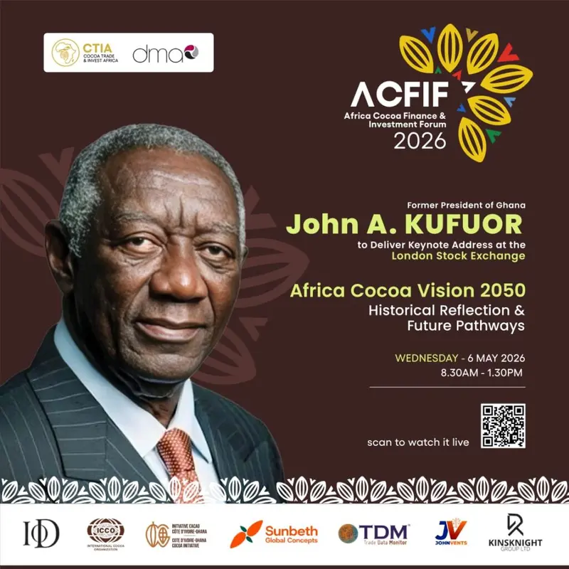 Ex-President Kufuor to headline global cocoa summit in London with vision for Africa's future