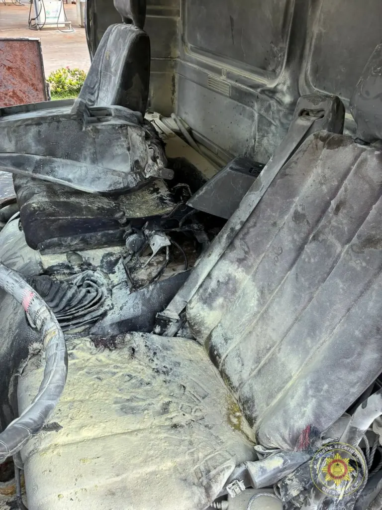 Fire destroys part of cargo truck near Konongo fuel station
