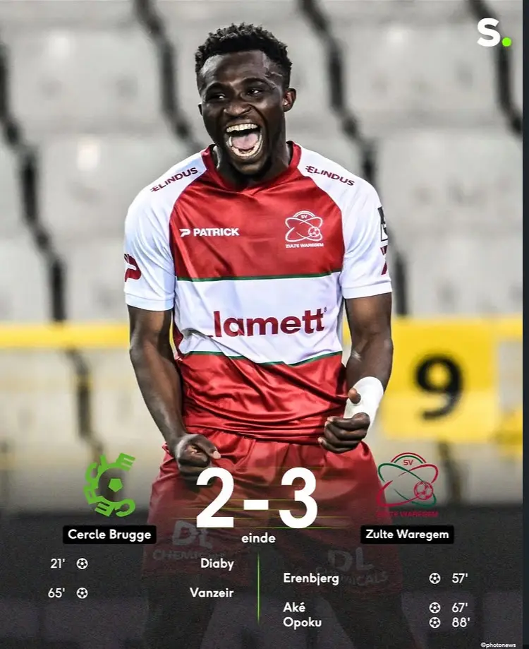 Joseph Opoku's late strike caps impressive run for Zulte Waregem