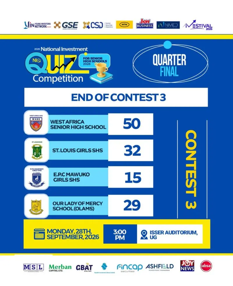 National Investment Quiz: West Africa SHS, St. Louis SHS advance to semi-finals