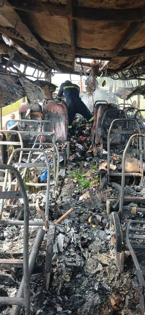 16 passengers escape death as moving bus catches fire on Bole-Sawla highway (Photos)